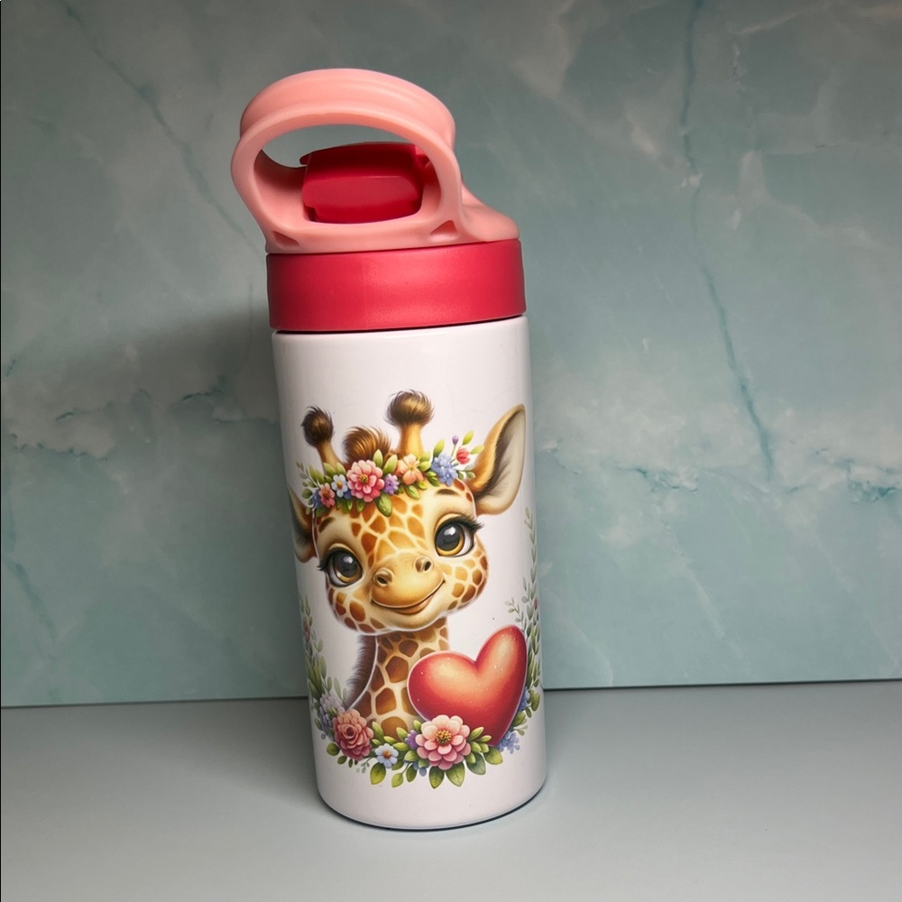 Cute Giraffe Water Bottle with Heart Design